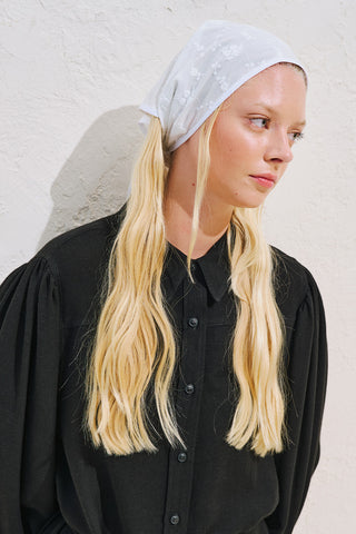 Embroidered Triangle Scarf Ecru