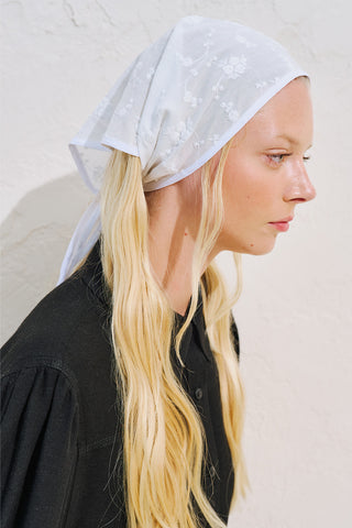 Embroidered Triangle Scarf Ecru
