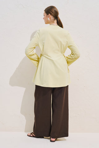 Waist Tie Long Sleeve T Shirt Yellow