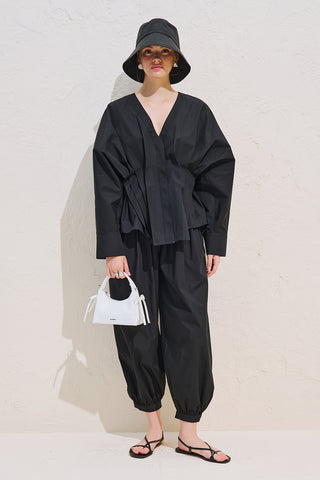 Pleated Waist Statement Shirt Black