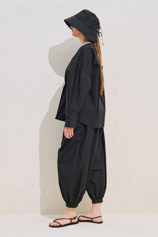 Pleated Waist Statement Shirt Black