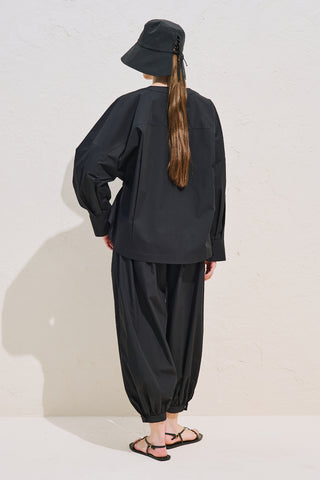 Pleated Waist Statement Shirt Black