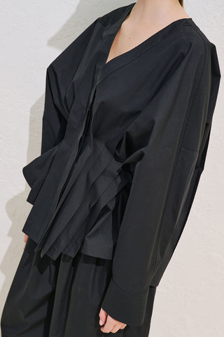 Pleated Waist Statement Shirt Black