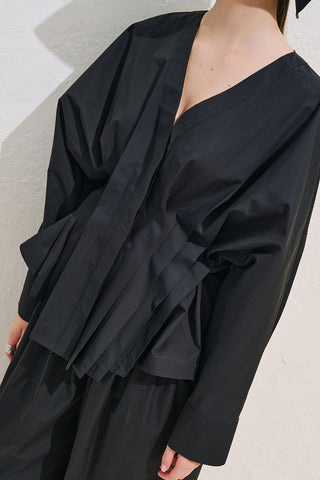 Pleated Waist Statement Shirt Black