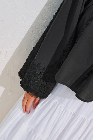Voluminous Shirt With Lace Sleeves Black