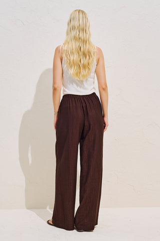 Textured Tie Detail Trousers Dark Brown