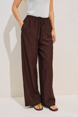 Textured Tie Detail Trousers Dark Brown