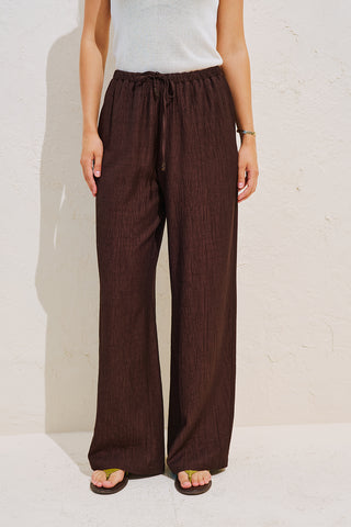 Textured Tie Detail Trousers Dark Brown