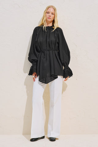 Lace Sleeve Edition Blouse Black