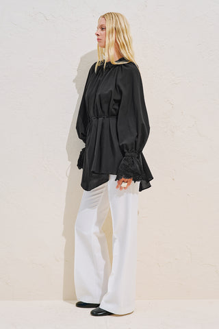 Lace Sleeve Edition Blouse Black