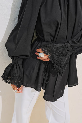 Lace Sleeve Edition Blouse Black