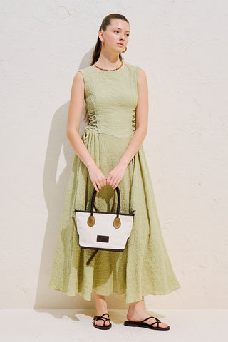 Textured Sleeveless Dress With Side Tie Pistachio