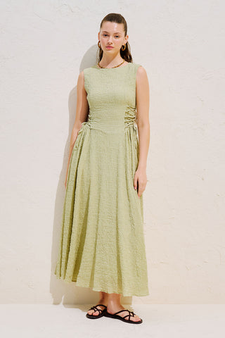 Textured Sleeveless Dress With Side Tie Pistachio
