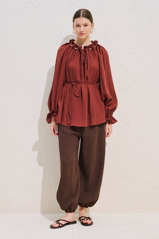 Gathered Neck Muslin Blouse Tile