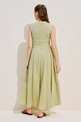 Textured Sleeveless Dress With Side Tie Pistachio