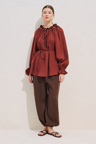 Gathered Neck Muslin Blouse Tile