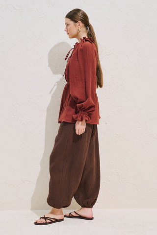 Gathered Neck Muslin Blouse Tile