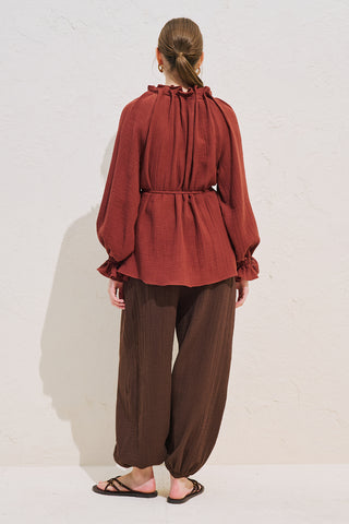 Gathered Neck Muslin Blouse Tile