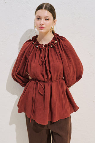 Gathered Neck Muslin Blouse Tile