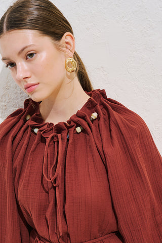 Gathered Neck Muslin Blouse Tile
