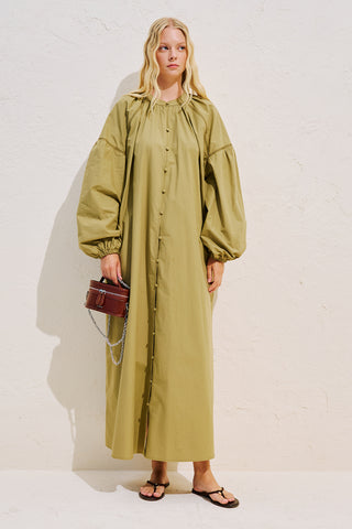 Striped Balloon Sleeve Maxi Dress Khaki