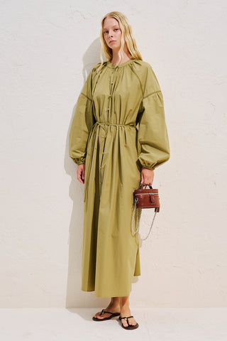 Striped Balloon Sleeve Maxi Dress Khaki