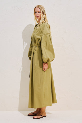 Striped Balloon Sleeve Maxi Dress Khaki