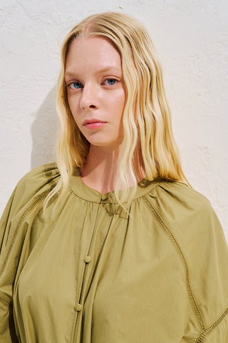 Striped Balloon Sleeve Maxi Dress Khaki