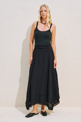 Asymmetric Panelled Draped Skirt Black