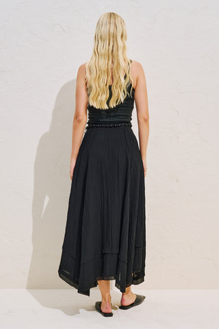 Asymmetric Panelled Draped Skirt Black