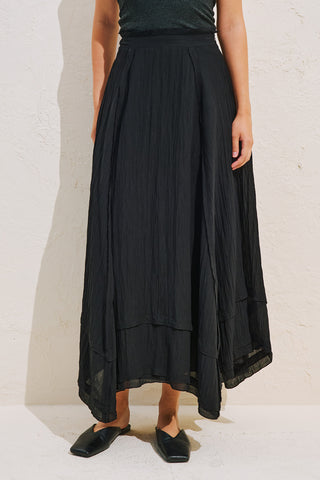 Asymmetric Panelled Draped Skirt Black
