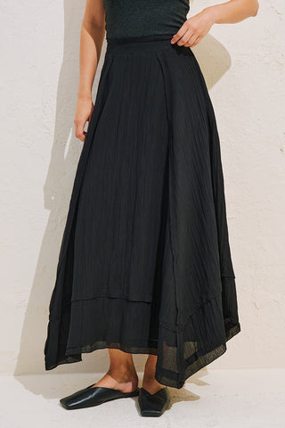 Asymmetric Panelled Draped Skirt Black