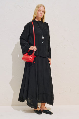 Draped Wide Sleeve Blouse Black
