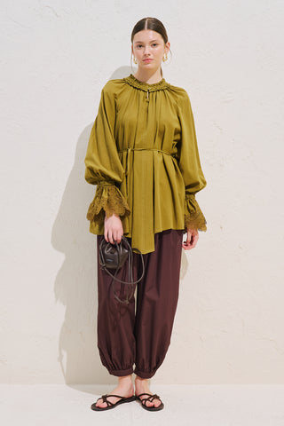 Lace Sleeve Edition Blouse Olive Green