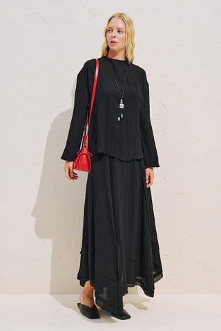 Draped Wide Sleeve Blouse Black
