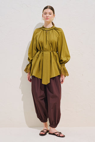 Lace Sleeve Edition Blouse Olive Green