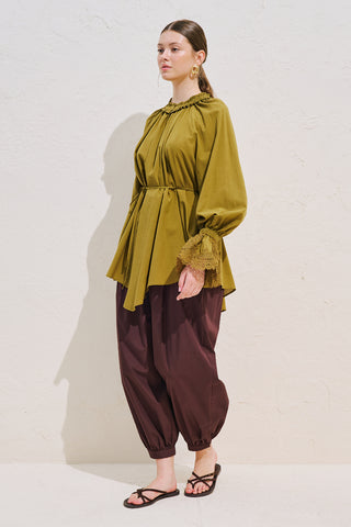 Lace Sleeve Edition Blouse Olive Green