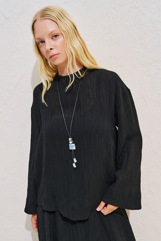 Draped Wide Sleeve Blouse Black