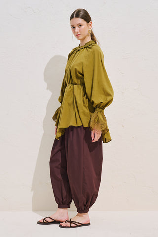 Lace Sleeve Edition Blouse Olive Green