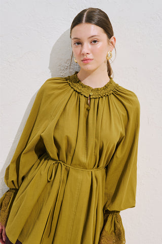 Lace Sleeve Edition Blouse Olive Green