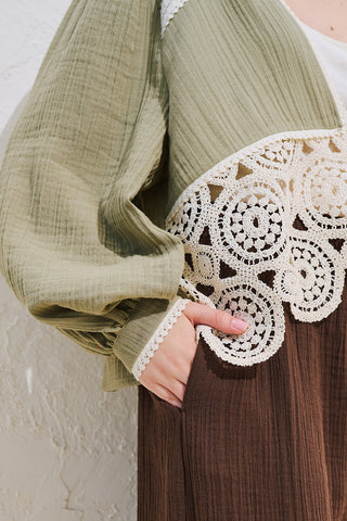 Lace Detail Muslin Blouse Sage Green