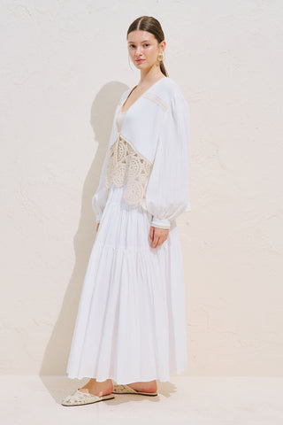 Lace Detail Muslin Blouse Ecru