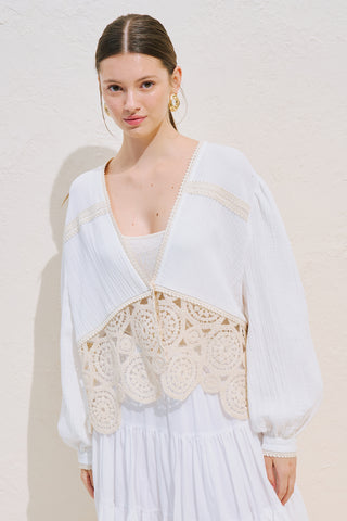 Lace Detail Muslin Blouse Ecru