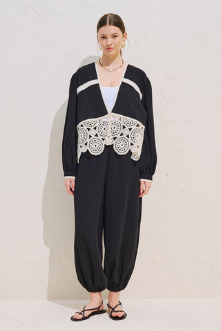 Lace Detail Muslin Blouse Black