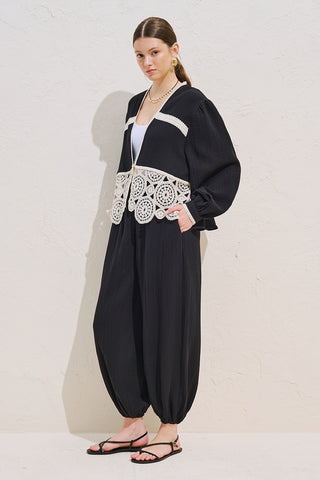Lace Detail Muslin Blouse Black