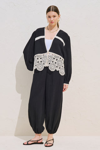 Lace Detail Muslin Blouse Black