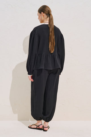 Lace Detail Muslin Blouse Black