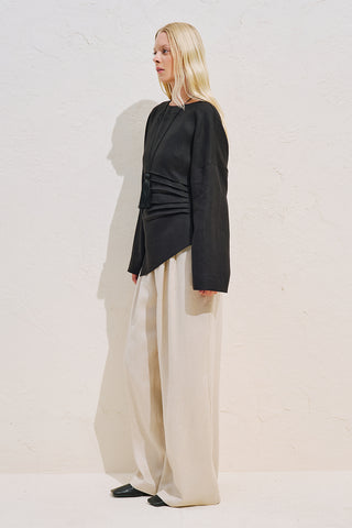 Linen Asymmetric Long Sleeve Blouse Black