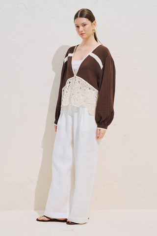 Lace Detail Muslin Blouse Dusty Brown