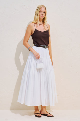 Tiered Gathered Maxi Skirt Ecru